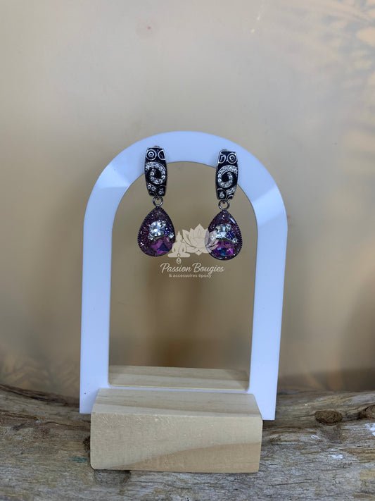 Boucles d’oreilles pailleté rosé pierres cristal