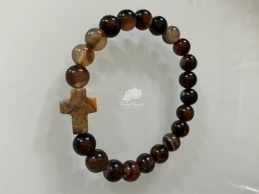 Bracelet agate café, sigle croix